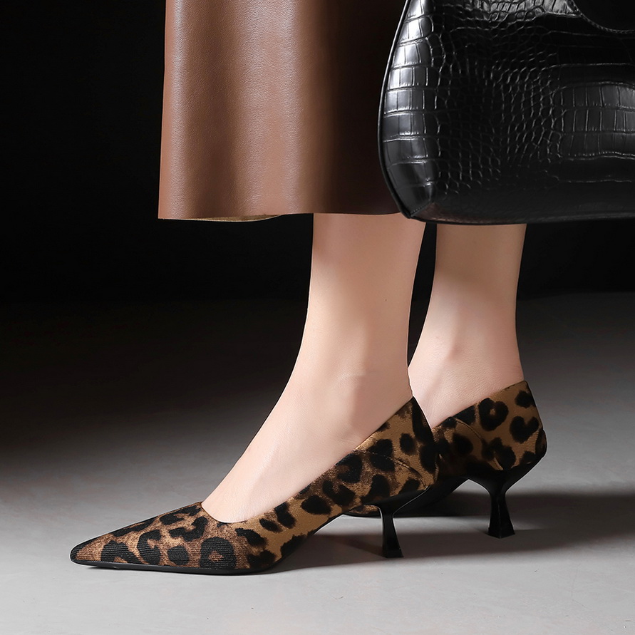 BIGWOOD Women's Leopard Print Stiletto Heels Pointed Toe Slip-On Flats - Image 3