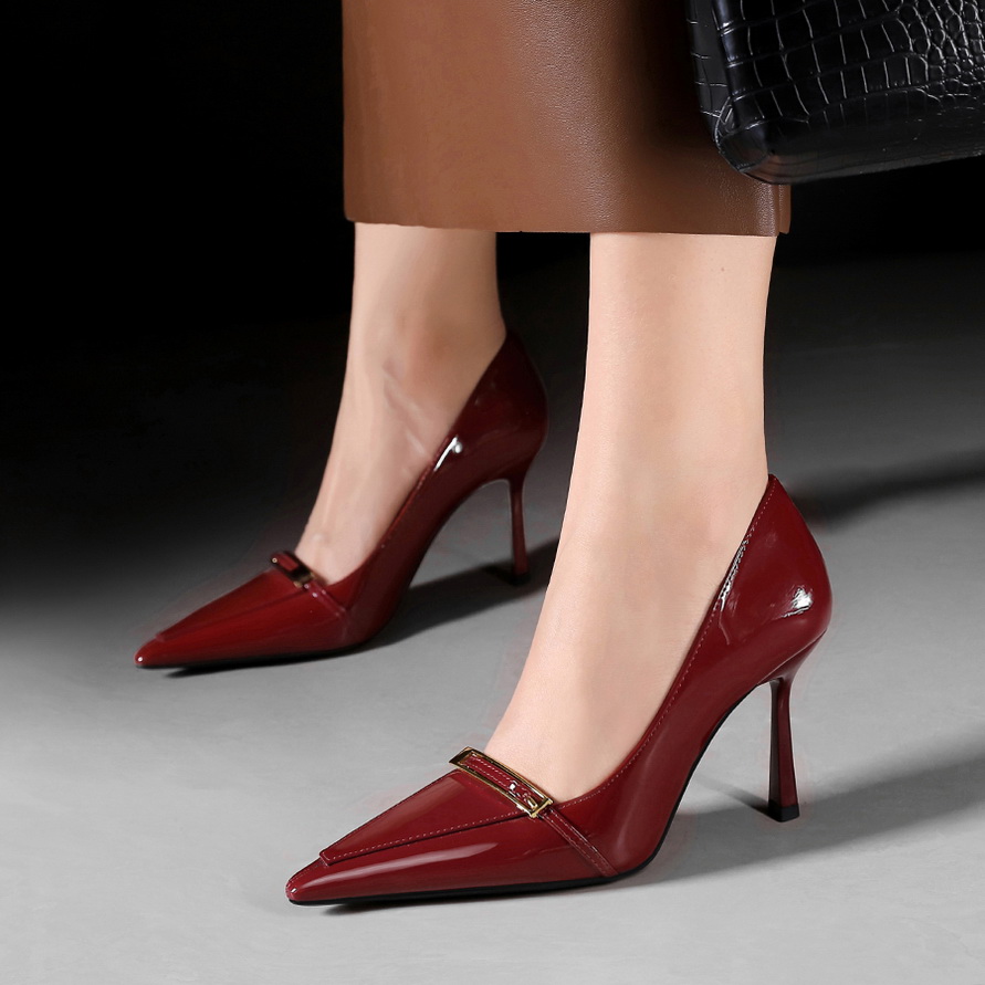 BIGWOOD Women's Patent Leather Pointed Toe High Heel Shoes with Metal Buckle - Party Stiletto Pumps - Image 4