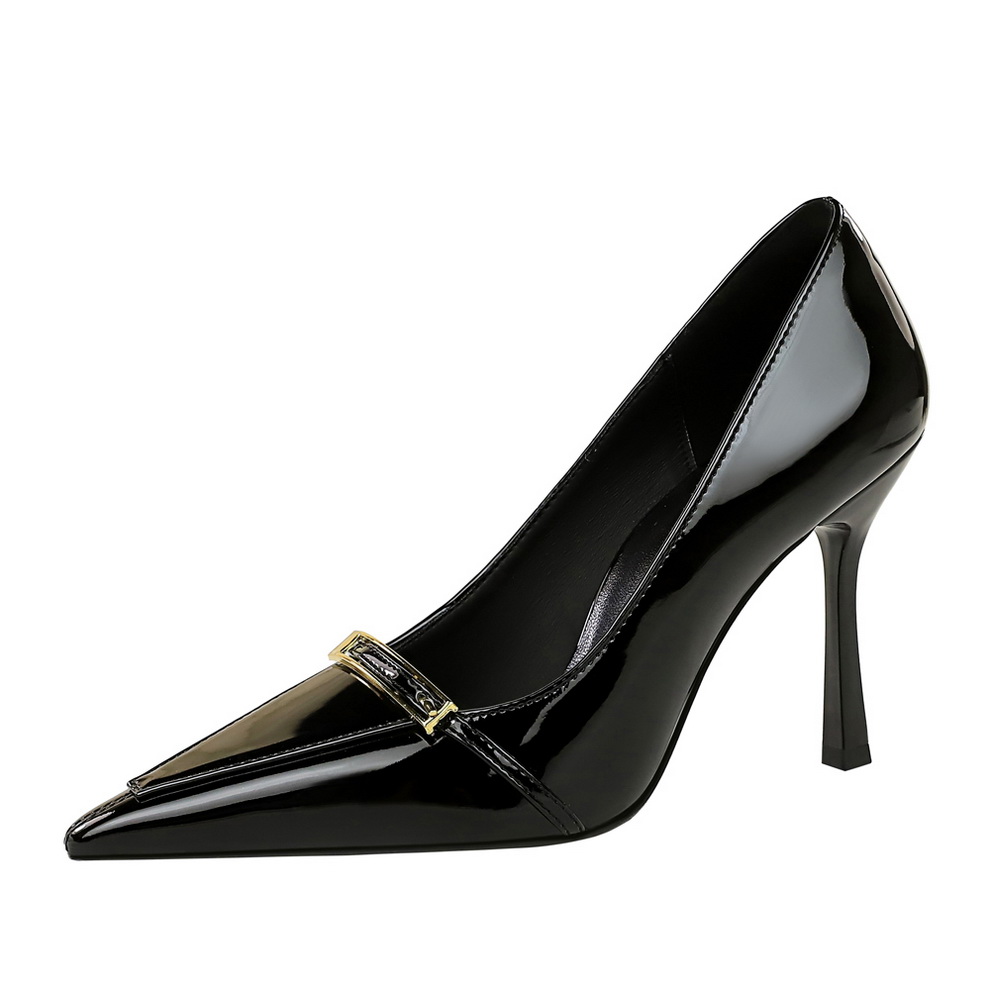 BIGWOOD Women's Patent Leather Pointed Toe High Heel Shoes with Metal Buckle - Party Stiletto Pumps - Image 5