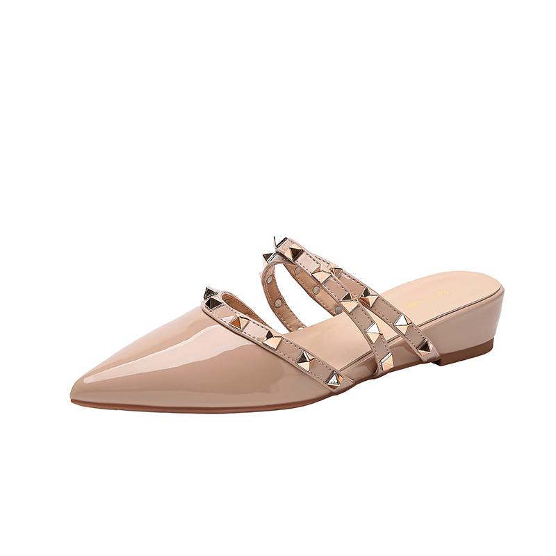 Crape Myrtle 2026 Summer New French Fairy Style Pointed Toe Rhinestone Rivet Strappy Wedge Sandals for Women, Low Rise, Comfortable Daily Wear - Image 5