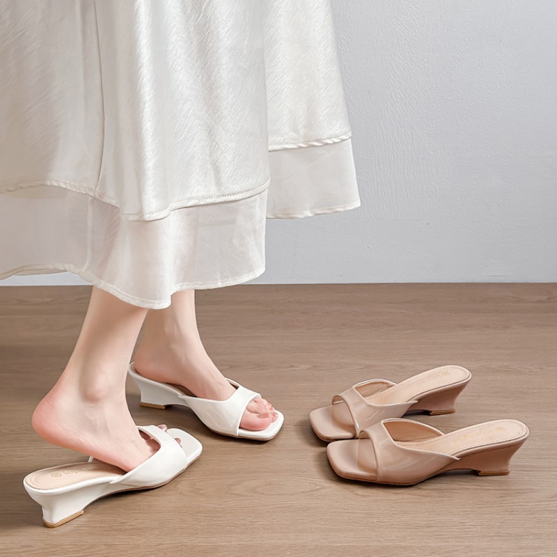 Crape Myrtle Summer New French Style 5cm Wedge Heel Open Toe Slippers for Women - Image 2