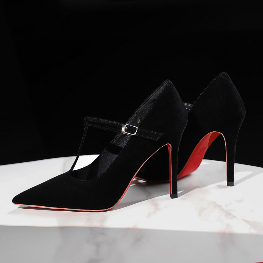 European American Style Women's High Heel Shoes Thin Heel Shallow Mouth T-Strap Temperament Pointed Toe Suede Slim Single Shoes - Image 4