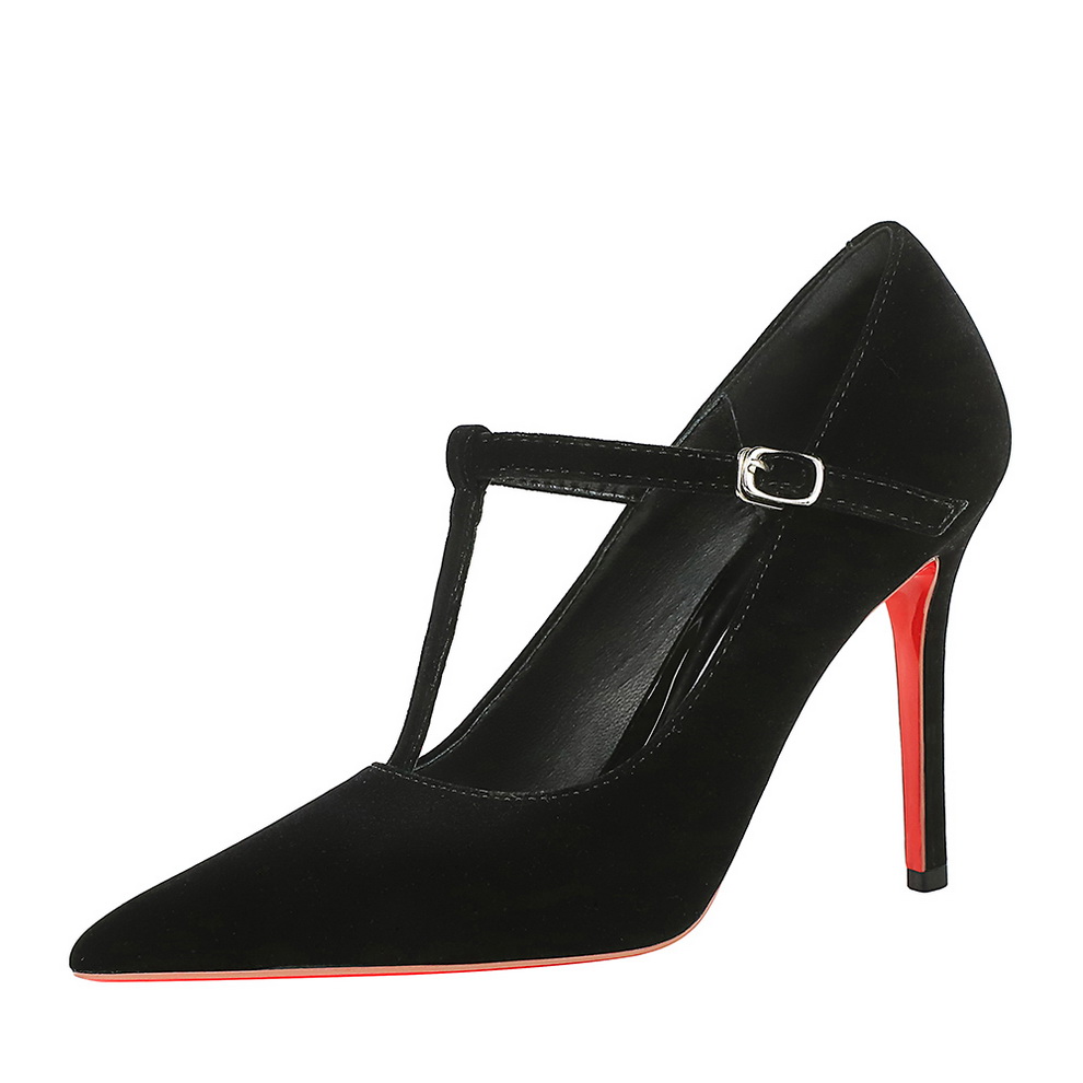 European American Style Women's High Heel Shoes Thin Heel Shallow Mouth T-Strap Temperament Pointed Toe Suede Slim Single Shoes - Image 5