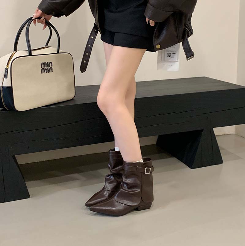 European Pointed Toe Ankle Boots Women 2025 Autumn Buckle Western Boots Low Heel Fashion Boots - Image 2
