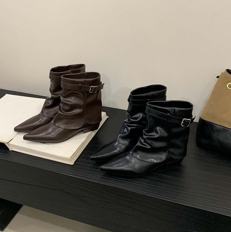 European Pointed Toe Ankle Boots Women 2025 Autumn Buckle Western Boots Low Heel Fashion Boots - Image 3