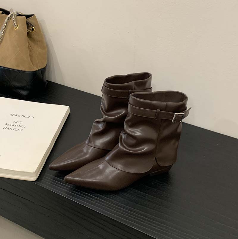 European Pointed Toe Ankle Boots Women 2025 Autumn Buckle Western Boots Low Heel Fashion Boots - Image 4