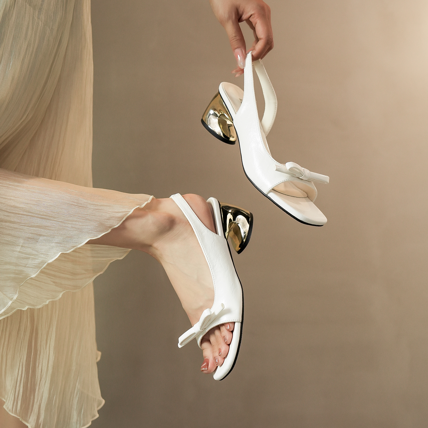 French Bow Sandals for Women Spring New Fashion Versatile Unique Heel High Heel Sandals - Image 3