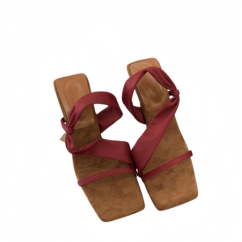 French Retro Velvet Two-Way Square Toe High Heel Sandals Women Summer Chic Open Toe Slippers - Image 5