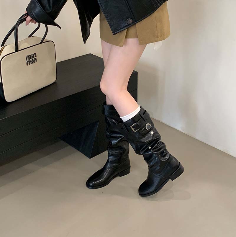 HMSZ 2025 New Suede Over-the-Knee Boots for Women, Chunky Heel Round Toe Stacked Fold High Boots, Waterproof, Black & Khaki - Image 2