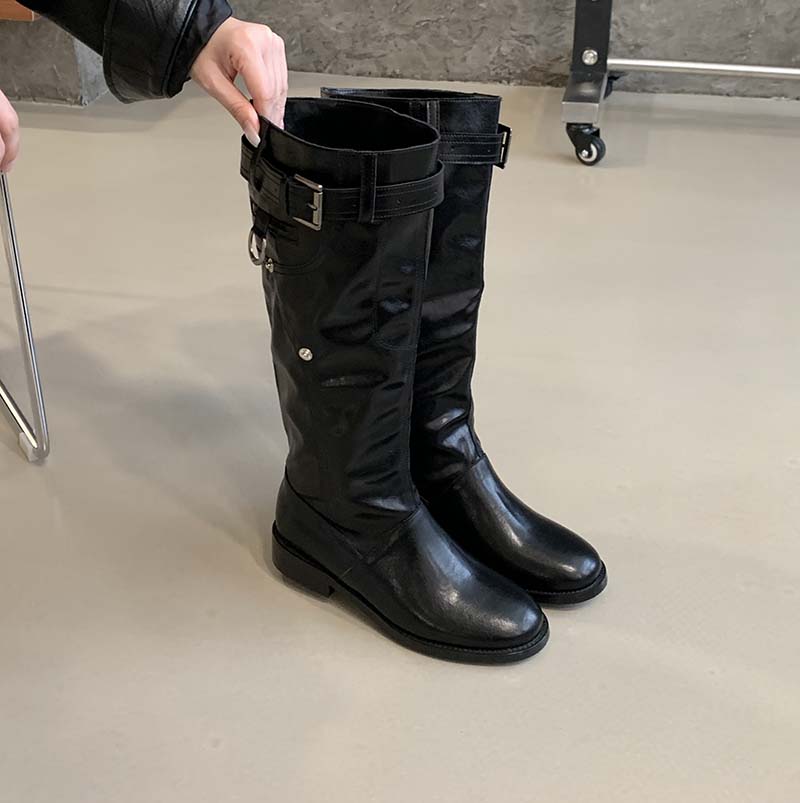 HMSZ 2025 New Suede Over-the-Knee Boots for Women, Chunky Heel Round Toe Stacked Fold High Boots, Waterproof, Black & Khaki - Image 3