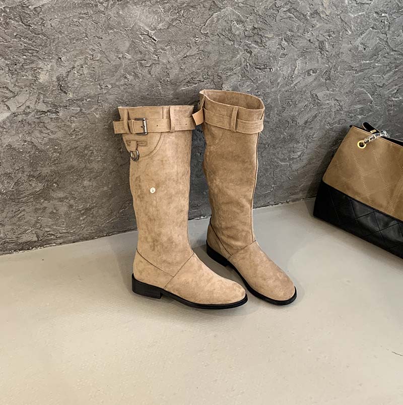 HMSZ 2025 New Suede Over-the-Knee Boots for Women, Chunky Heel Round Toe Stacked Fold High Boots, Waterproof, Black & Khaki - Image 4