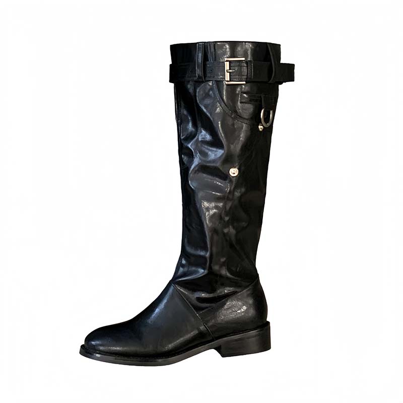 HMSZ 2025 New Suede Over-the-Knee Boots for Women, Chunky Heel Round Toe Stacked Fold High Boots, Waterproof, Black & Khaki - Image 5
