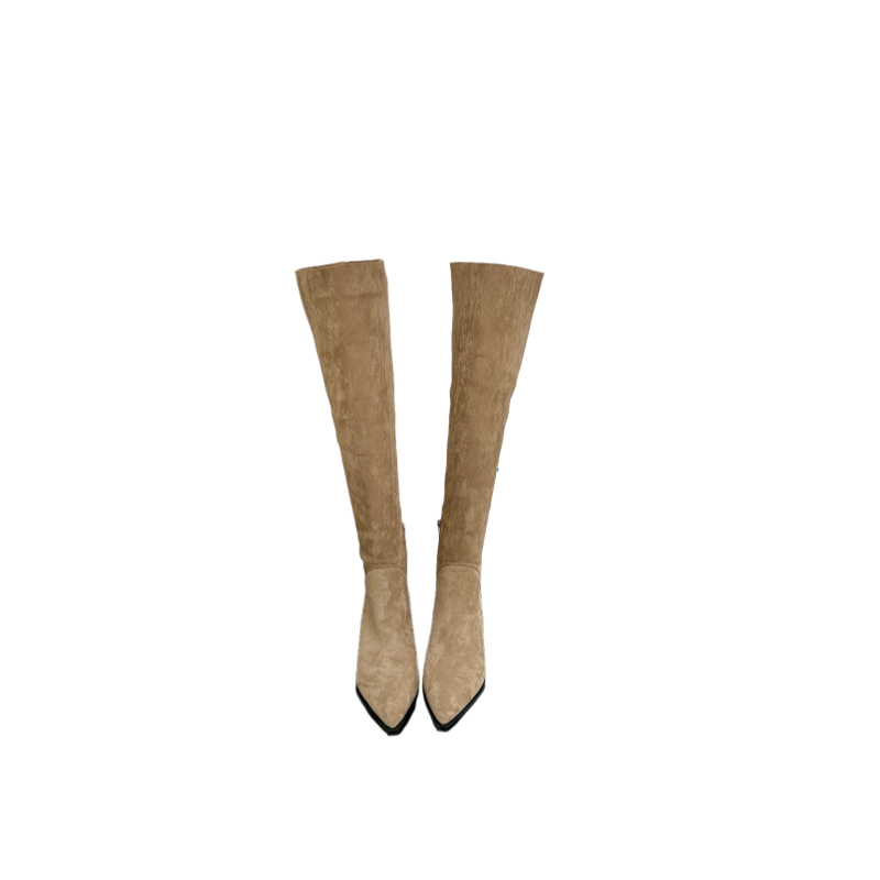 HMSZ Women's 2025 Autumn Winter New High Heel Chunky Square Toe Wide Shaft Stacked Boots Over Knee Not Riding Boots Khaki - Image 5