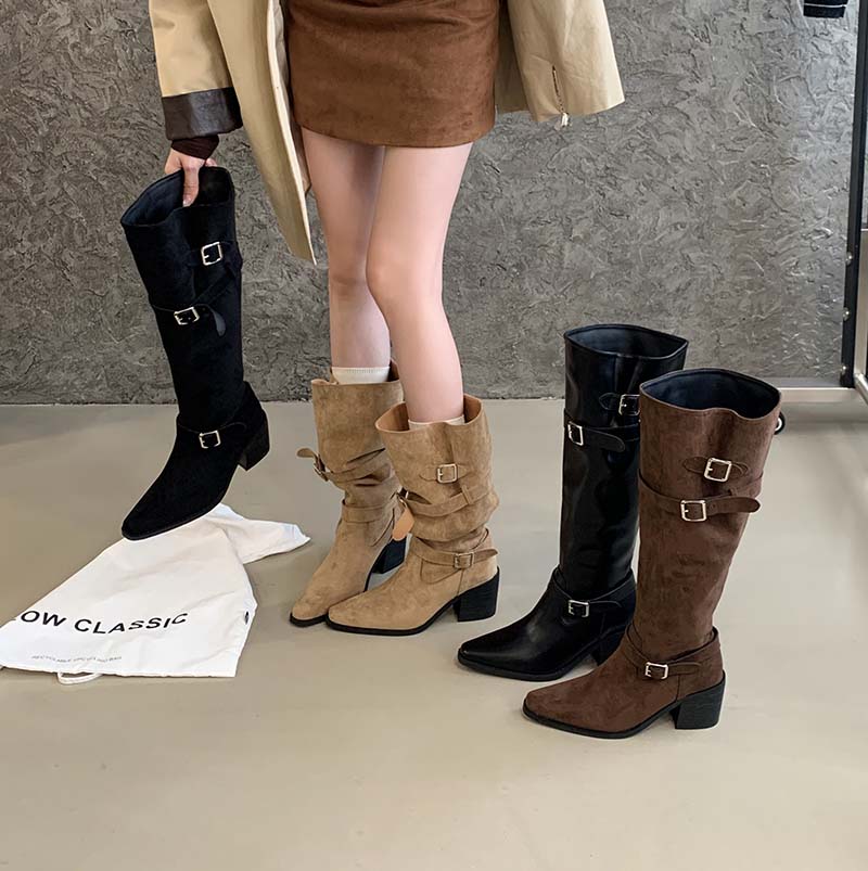 Over Knee Boots Women Chunky Heel Tall Boots 2025 Autumn Winter Thigh High French Heel Folded Stacked Boots