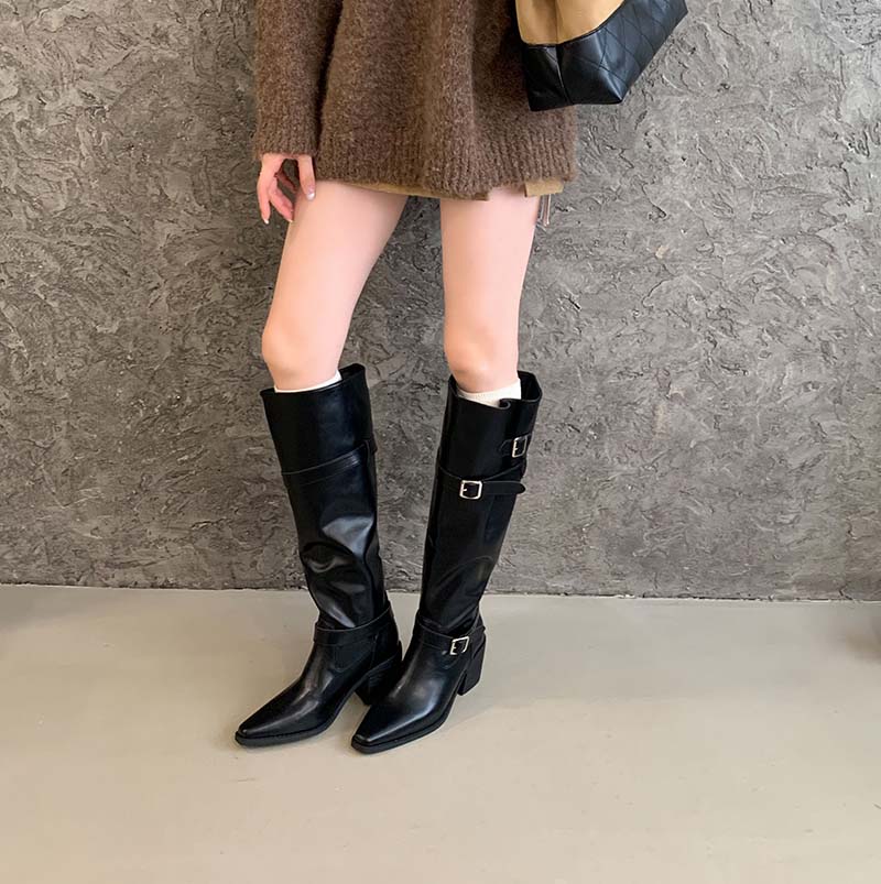 Over Knee Boots Women Chunky Heel Tall Boots 2025 Autumn Winter Thigh High French Heel Folded Stacked Boots - Image 2
