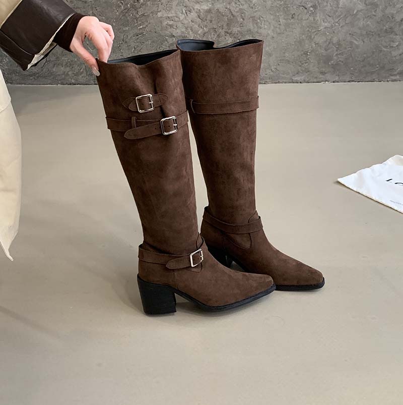 Over Knee Boots Women Chunky Heel Tall Boots 2025 Autumn Winter Thigh High French Heel Folded Stacked Boots - Image 3