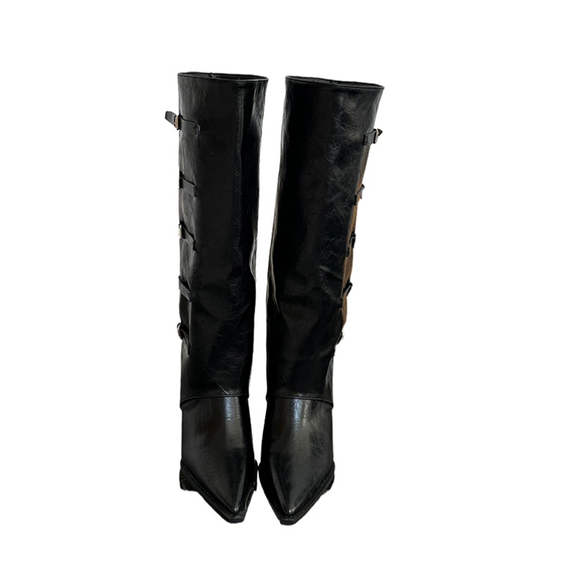 Wasteland Style Autumn Winter New Long Boots Women Over Knee Not Pointed Toe Belt Buckle Slope Heel Western Cowboy Boots High Tube Pants Boots - Image 5